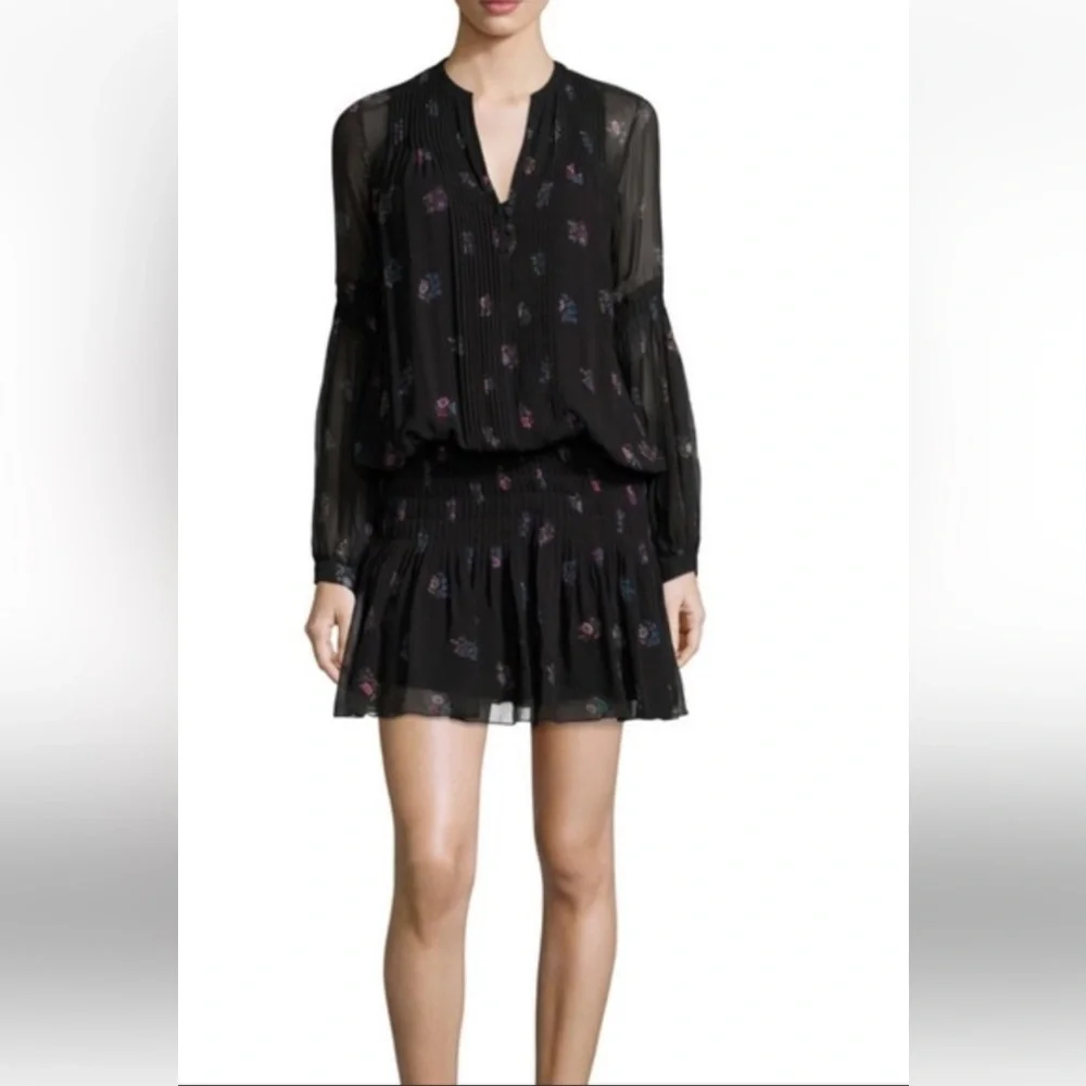 Veronica Beard Alden Print Floral Black Silk Dress